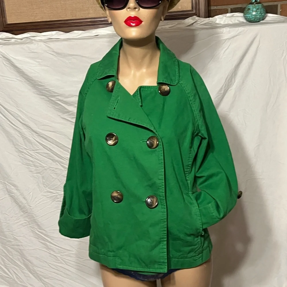 S Kelly Green Old Navy Large Button Canvas Pea Coat Jacket - Picture 1 of 13